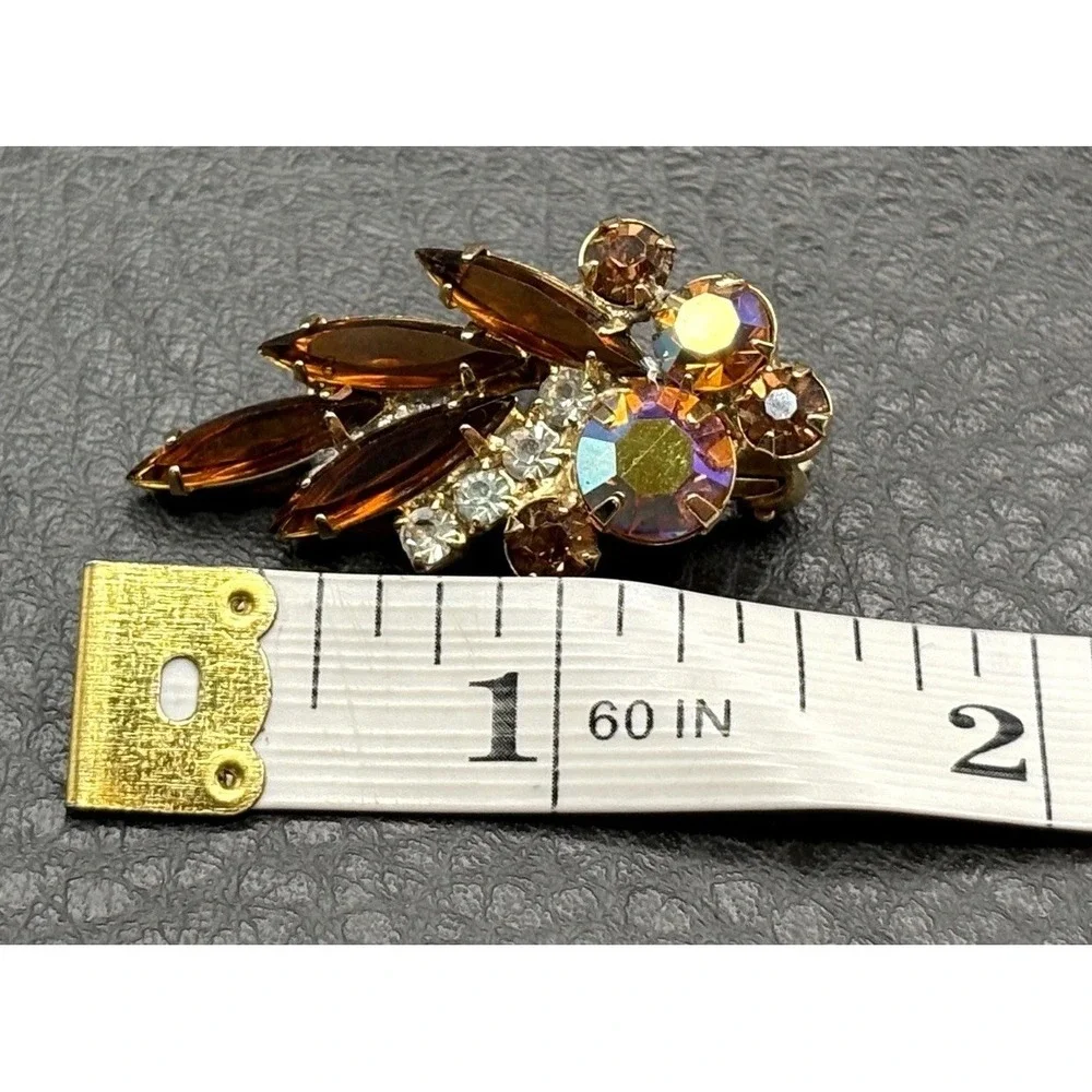 Vintage Aurora Borealis AB Rhinestone Navette Clip On Earrings Gold Tone